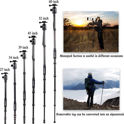 Zomei Z669 Professioneel Lichtgewicht DSLR Camerastatief - Universeel Fotostatief voor Fotografie – Aluminium Tripod Monopod - Zwart 152CM image 12