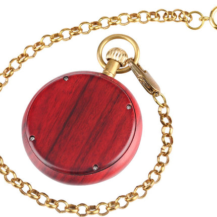 Vintage Zakhorloge Skeleton - Met ketting - Mechanisch zakhorloge met handmatige opwinding - Hout - Rood image 7