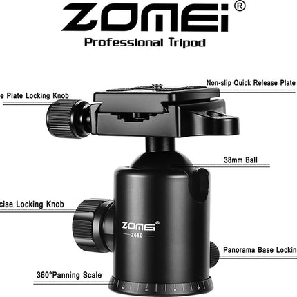 Zomei Z669 Professioneel Lichtgewicht DSLR Camerastatief - Universeel Fotostatief voor Fotografie – Aluminium Tripod Monopod - Zwart 152CM image 3