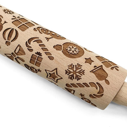 Deegroller Kerst print Kerstmix - Koekjes roller kerst decoratie Kerstmix - Beukenhout 39cm