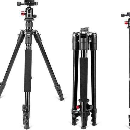 Professioneel Lichtgewicht DSLR Camerastatief - Universeel Fotostatief voor Fotografie – Aluminium Tripod Zwart 161CM image 2
