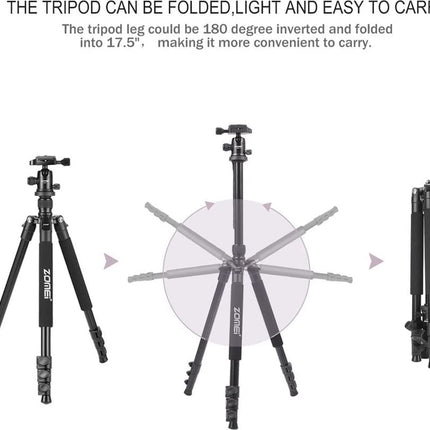 Q555 Professioneel Lichtgewicht DSLR Camerastatief - Universeel Fotostatief voor Fotografie – Aluminium Tripod Zwart 160CM image 5