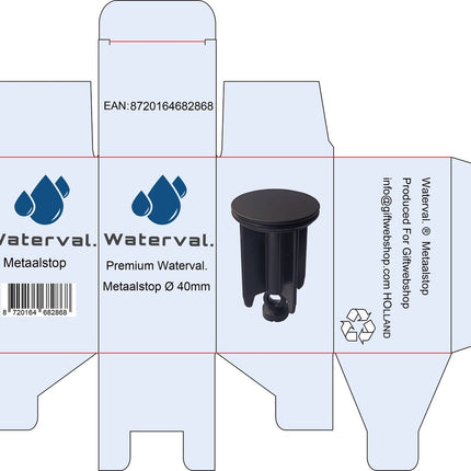 Waterval Metaalstop Waste Plug Universeel – Plugstop badkamer - Afvoerplug voor wastafel en bidet - Zwart 40mm image 2