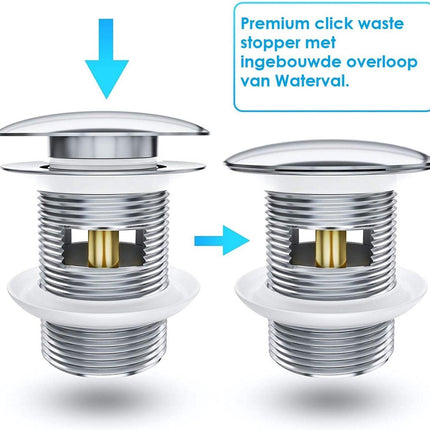 Waterval Premium Click Waste Afvoerplug Verchroomd – Pop-up Wastafel afvoerplug 65mm diameter – Zilver image 6
