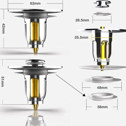 Waterval Gootsteenstop pop-up Universeel – Plugstop opzetwastafels badkuipstopper - afvoerplug voor wastafel en bidet - RVS 62mm image 5
