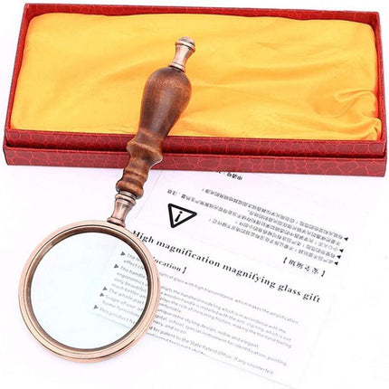 Vergrootglas Antiek 22CM – Houten Handvat – 10x Vergrootglas Handloep Brons en Geschenkdoos image 4