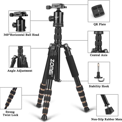 Zomei Z669 Professioneel Lichtgewicht DSLR Camerastatief - Universeel Fotostatief voor Fotografie – Aluminium Tripod Monopod - Zwart 152CM image 10
