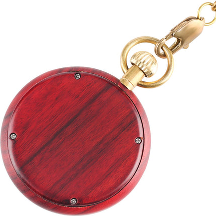 Vintage Zakhorloge Skeleton - Met ketting - Mechanisch zakhorloge met handmatige opwinding - Hout - Rood image 6