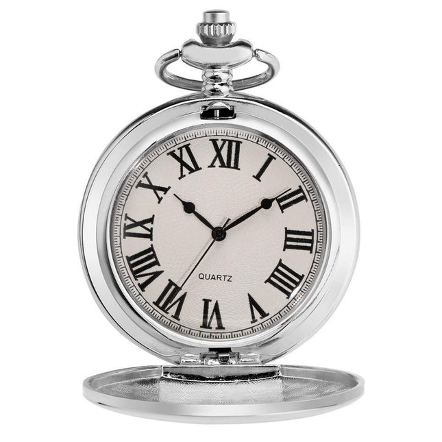 Zakhorloge Quartz Zilver – Pocket watch Met ketting - Quartz zakhorloge met Romeinse cijfers
