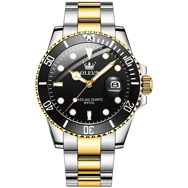 GWS OLEVS Horloge voor mannen - Heren horloge - Roestvrij Staal - Zwart Zilvergoud - met verstelbare pin