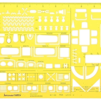 1:50 Interior Decorations Architectural Furniture Tekenen Template KT Soft Plastic Ruler Stencil image 4