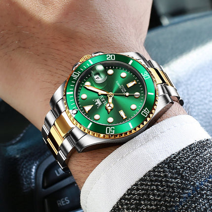 GWS OLEVS Horloge voor mannen - Heren horloge - Roestvrij Staal - Groen Zilvergoud - met verstelbare pin - image 4