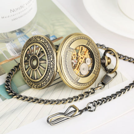 Vintage Zakhorloge Skeleton - Met ketting - Mechanisch zakhorloge met handmatige opwinding - Lichtgevend – Brons image 4