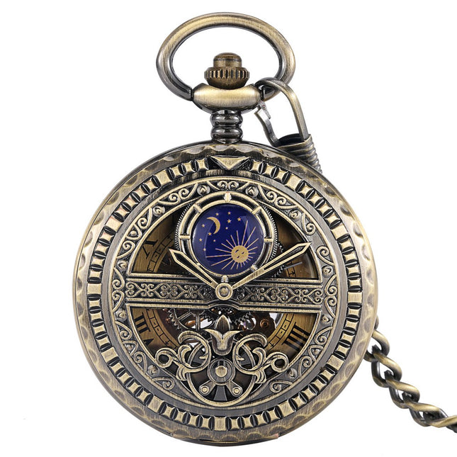 GWS Zakhorloge Blauwe Maan Mechanisch Vintage – Met ketting - Mechanisch Zakhorloge met handmatige opwinding