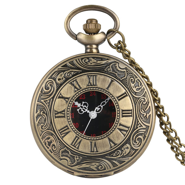 Zakhorloge Quartz Brons – Pocket watch Met ketting - Quartz zakhorloge met cijfers
