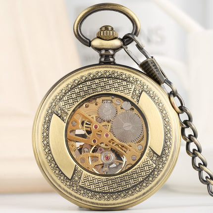 Vintage Zakhorloge Skeleton - Met ketting - Mechanisch zakhorloge met handmatige opwinding - Lichtgevend – Brons image 11