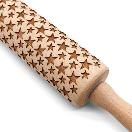 Deegroller Kerst print Sterren- Koekjes roller kerst decoratie Ster - Beukenhout 35cm