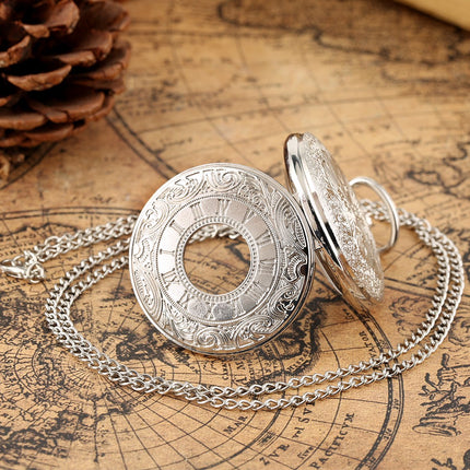 Zakhorloge Quartz Zilver – Pocket watch Met ketting - Quartz zakhorloge met cijfers image 5