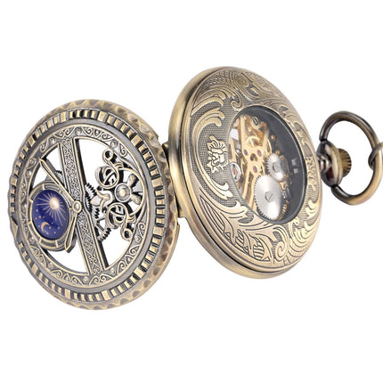 GWS Zakhorloge Blauwe Maan Mechanisch Vintage – Met ketting - Mechanisch Zakhorloge met handmatige opwinding image 3