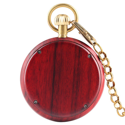 Vintage Zakhorloge Skeleton - Met ketting - Mechanisch zakhorloge met handmatige opwinding - Hout - Rood image 2