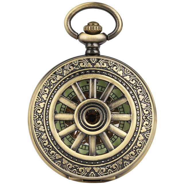 Vintage Zakhorloge Skeleton - Met ketting - Mechanisch zakhorloge met handmatige opwinding - Lichtgevend – Brons