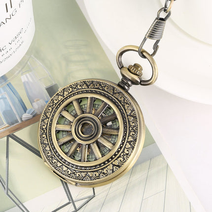 Vintage Zakhorloge Skeleton - Met ketting - Mechanisch zakhorloge met handmatige opwinding - Lichtgevend – Brons image 10