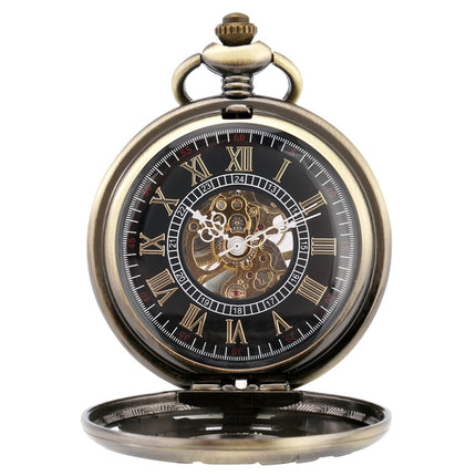 GWS Zakhorloge Mechanisch Skeleton Brons – Met ketting - Mechanisch Steampunk Zakhorloge met handmatige opwinding image 3