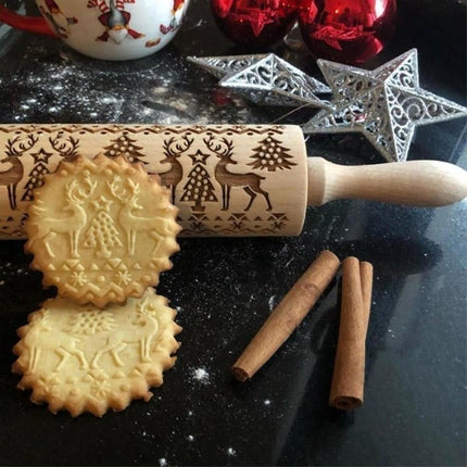 Christmas Elk Print Deegroller Gegraveerde Deegroller Houten Embossing Reliëf Bakken Tools image 4