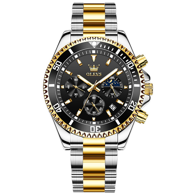 GWS OLEVS Herenhorloge Quartz – RVS Horloge voor mannen – Zwart Zilvergoud