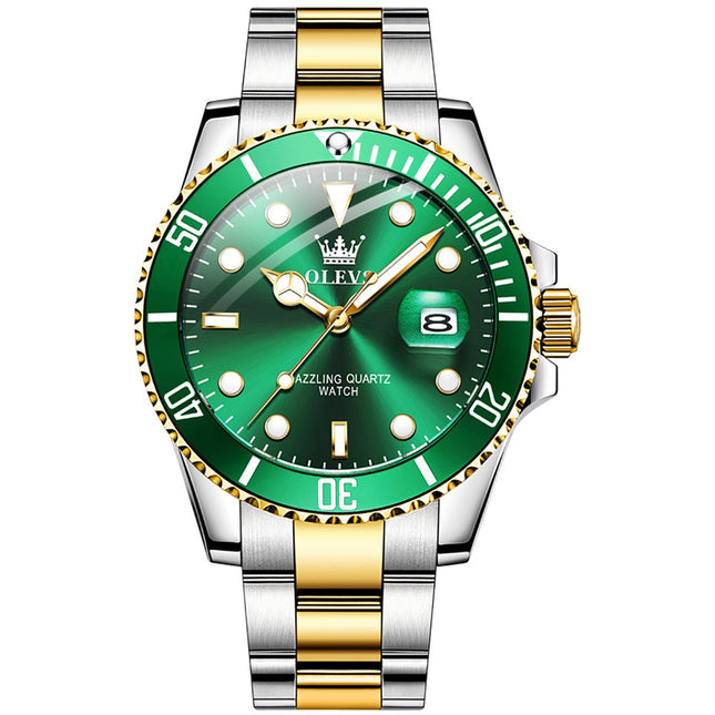 GWS OLEVS Horloge voor mannen - Heren horloge - Roestvrij Staal - Groen Zilvergoud - met verstelbare pin -