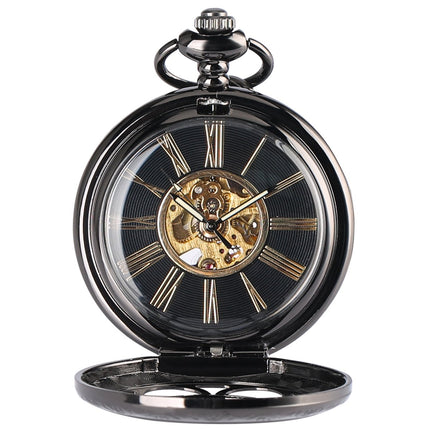 GWS Zakhorloge Mechanisch Steampunk Vintage Skeleton – Met ketting - Mechanisch zwart Steampunk Zakhorloge met handmatige opwinding