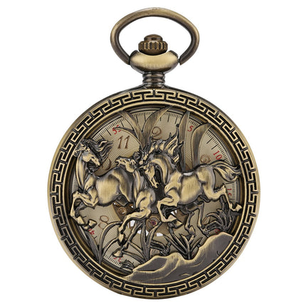 GWS Zakhorloge Paarden Mechanisch Vintage – Met ketting - Mechanisch Zakhorloge met handmatige opwinding image 2