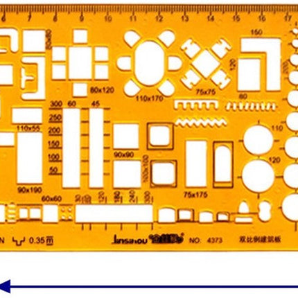 Interieurontwerp Liniaal Woninginrichting Architectuur 1:100 Tekenhulpmiddel - Renovatie soft plastic – Plastic template architect 1:200 image 2