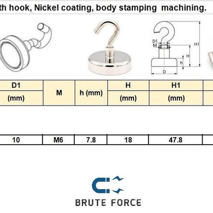 Brute Force Haakmagneten – Magneet met Haak – Ophangen met magneet – 32mm – 8 stuks image 3
