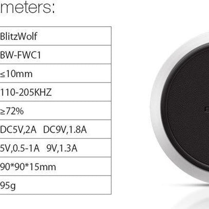 Blitzwolf Draadloze Snellader Qi - Zwart - Wireless Charger image 6