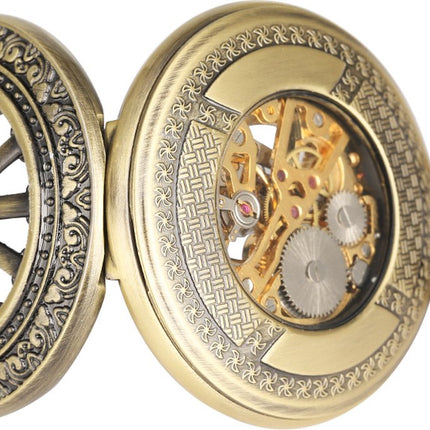 Vintage Zakhorloge Skeleton - Met ketting - Mechanisch zakhorloge met handmatige opwinding - Lichtgevend – Brons image 9