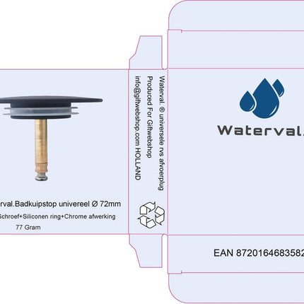 RVS Badkuip Afvoerplug badkamer - Badkuipstop met dubbele afdichting – verstelbare Badplug universele Afvoerplug voor uw badkuip - 72 mm Zwart image 8