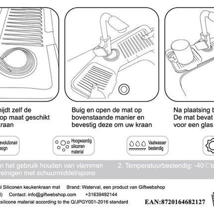 Waterval Siliconen Mat voor Keukenkraan – Anti lek tray Keuken Badkamer - Wastafel Splash Bescherming - Crèmewit 45cm image 7
