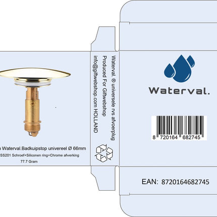 Waterval pop-up waterstopper – Spoelbak Wastafel stopper - Badkamer Gootsteen Plug Stop – 66mm Goud image 3
