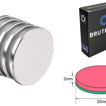 Brute Force Sterke Schijfmagneten - Ronde Magneten Whiteboard – N35 20mm x 2mm - 5 Stuks image 2