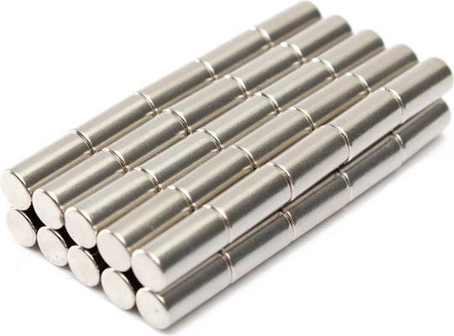 Super Sterke Cilinder Magneten - 5 stuks - Magneten in cylindervorm - 5 x 10 MM - Neodymium Magneten - Zeer sterke, hoogglanzende, zilverkleurige, vernikkelde Neodymium magneten voor gebruik op wanden met magneetverf, magneetbehang, whiteboard, glas