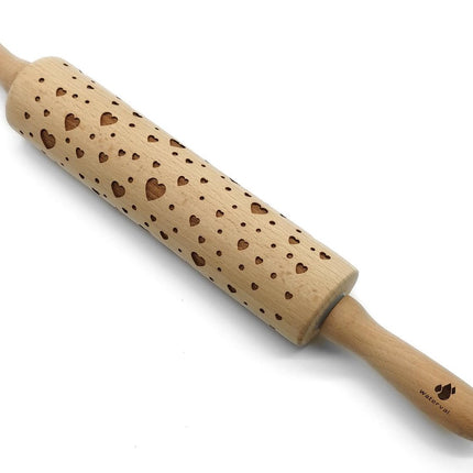 Deegroller print Hartjes - Koekjes roller decoratie Hart - Beukenhout 39cm image 3