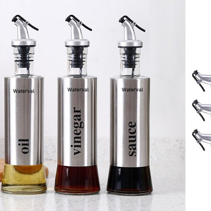 Waterval RVS Olijfoliefles Set Deluxe 500ML - Olieflessen met Schenktuit – 3 Olijfolie flessen - Olie fles glas - Cadeautip image 2