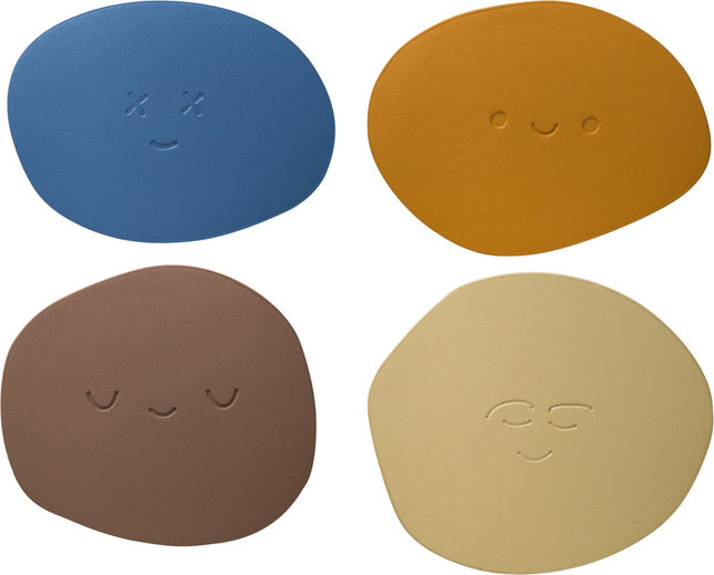 Waterval Smiley Stone onderzetters – PU Leren onderzetters – Set van 4 stuks – Extra breed